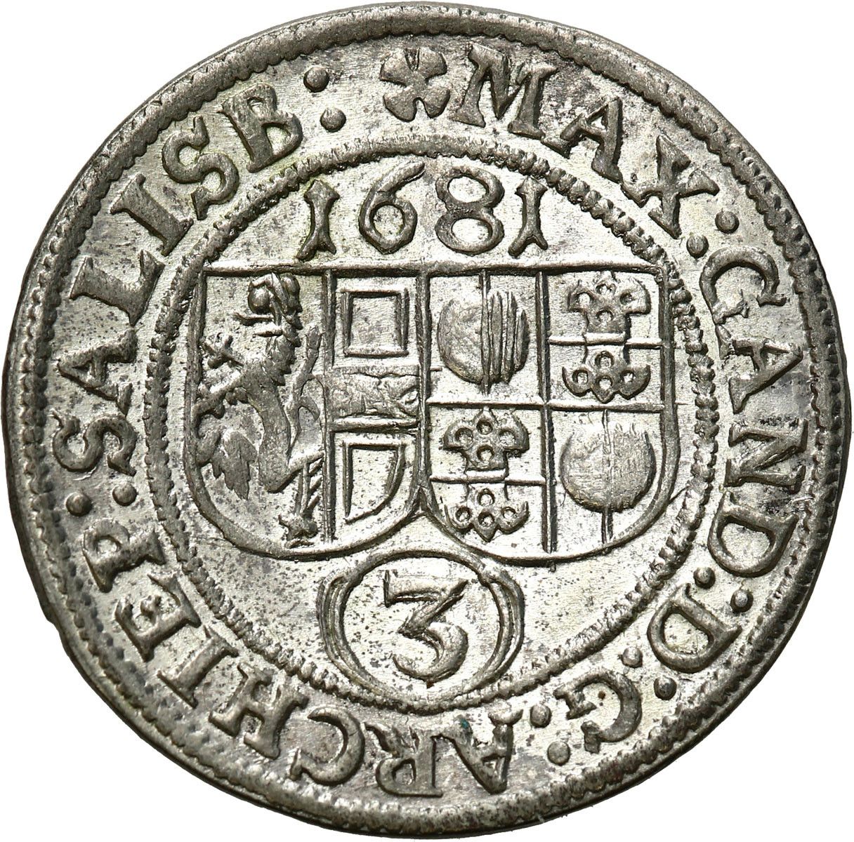 Austria, Salzburg. 3 krajcary 1681, Salzburg - ŁADNE